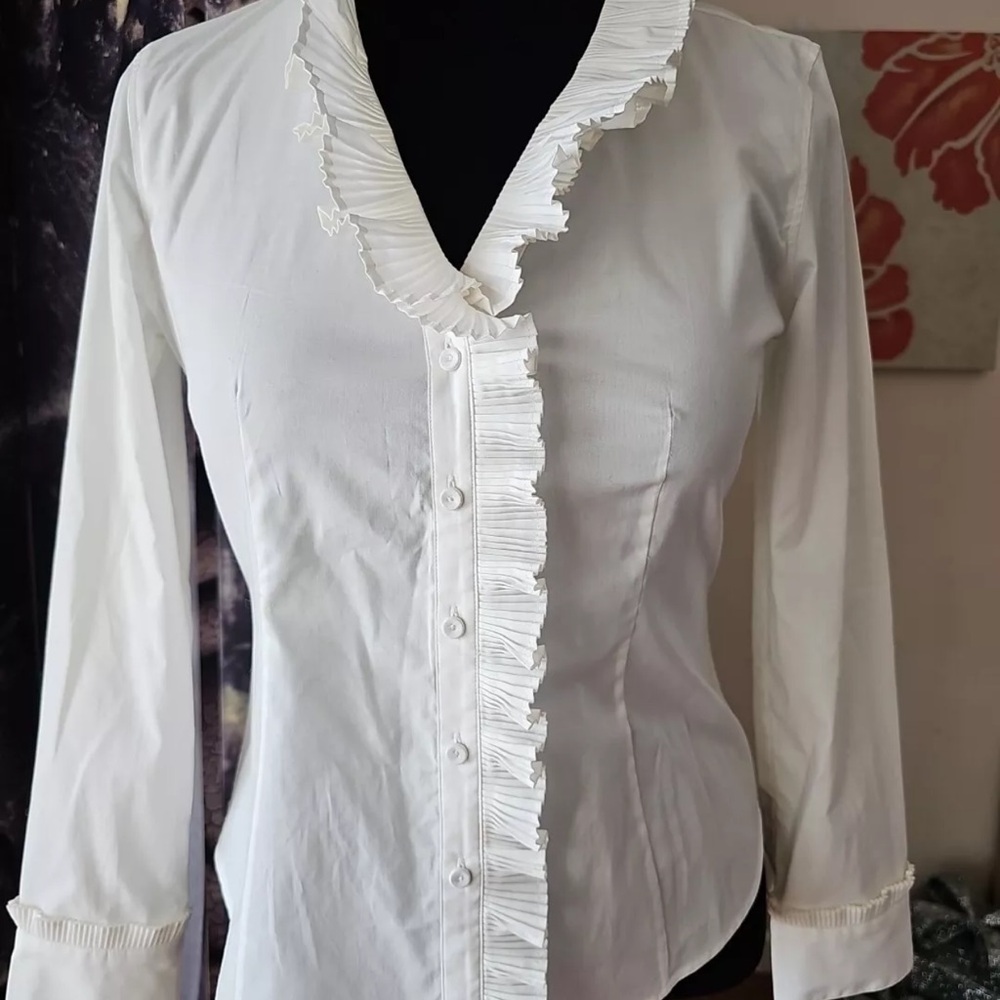 Talbots Elegant White Ruffled Women's Top NWOT 12